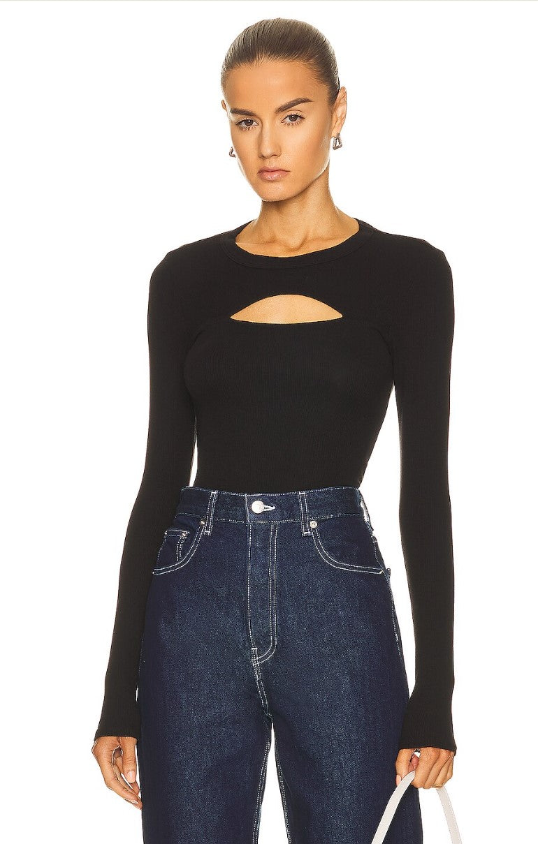 Enza Costa Silk Knit L/S Cutout Crew