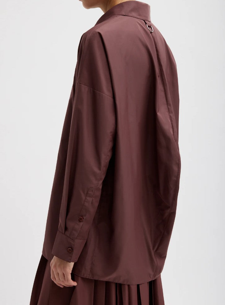 Tibi Italian Sporty Nylon Shirt w Cocoon Back